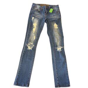 V.I.P. Jeans Womens Distressed Blue Denim Jeans O Fit Regular 98% Cotton 2% Span